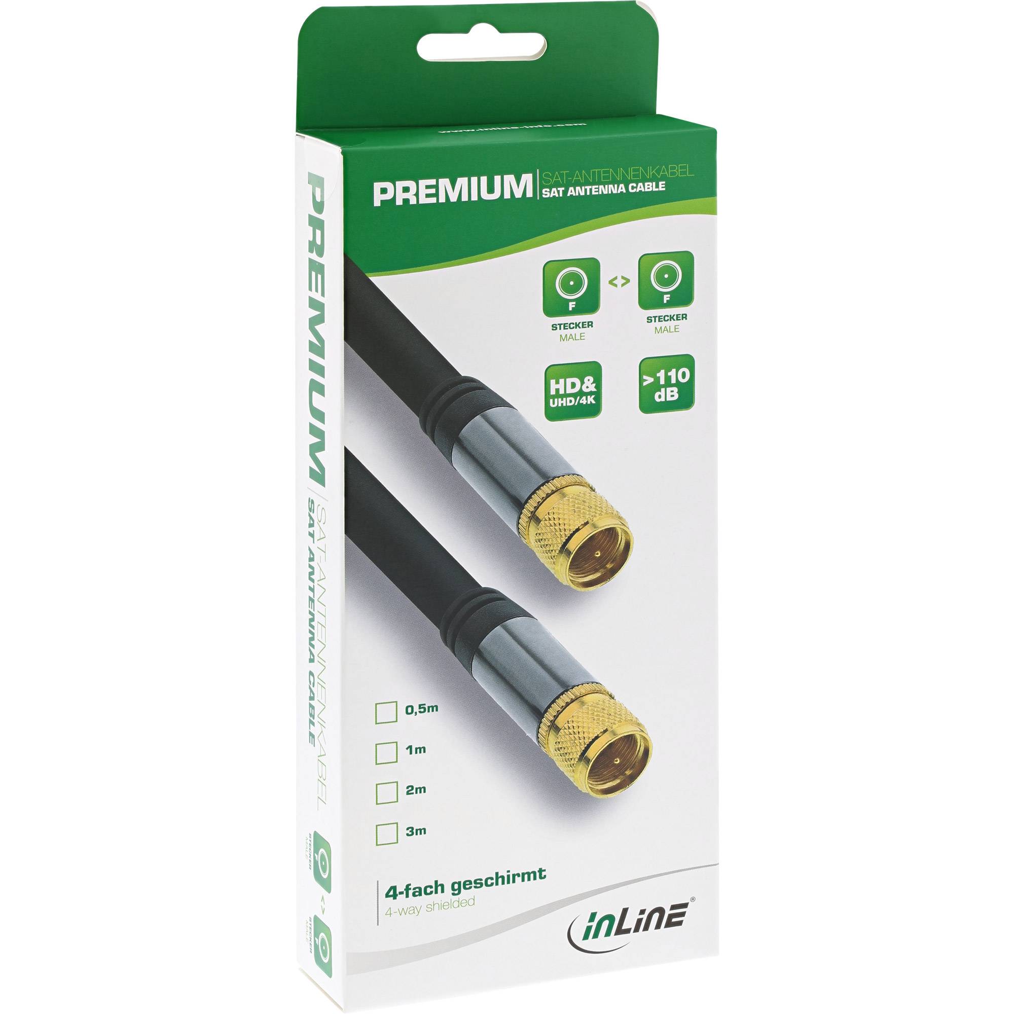 InLine Premium SAT-Kabel - 4x geschirmt - 2x F-Stecker - >110dB - schwarz - 3m-1