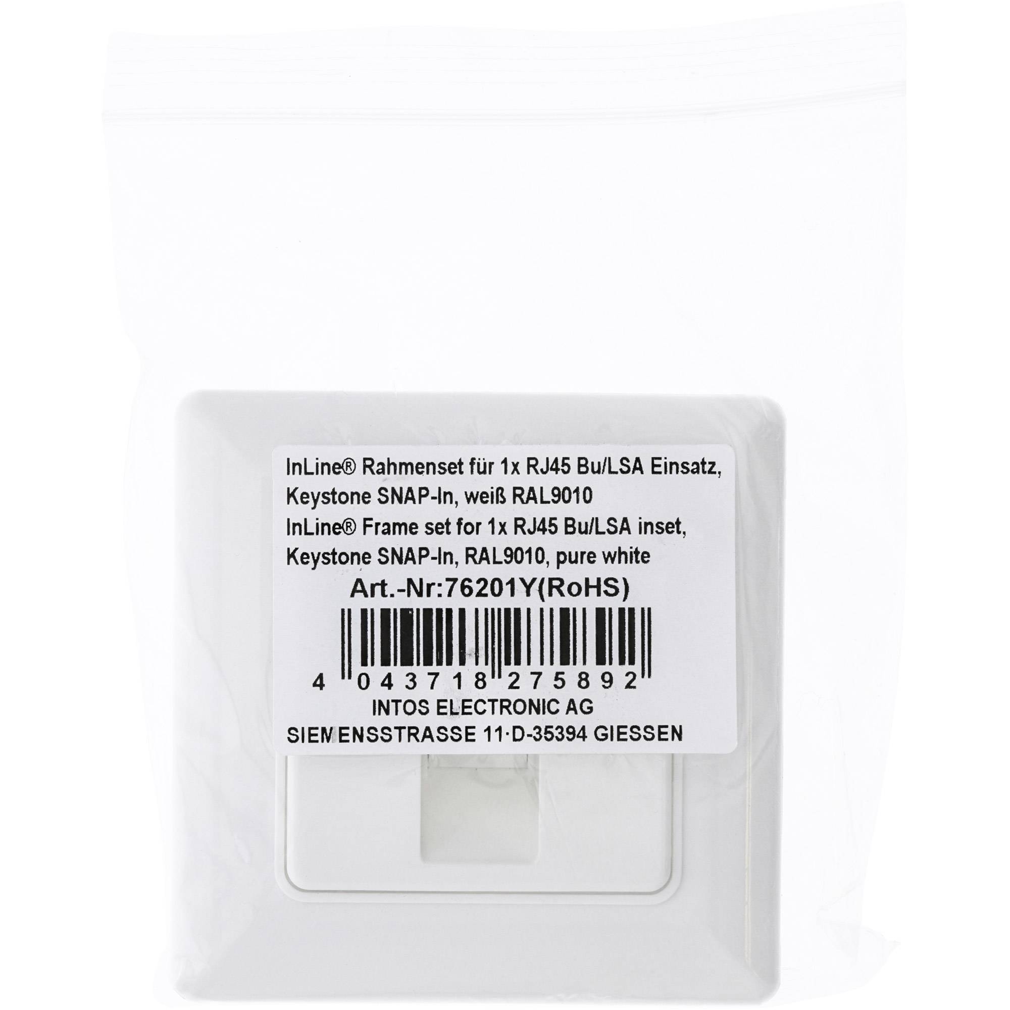 InLine Rahmenset für 1x RJ45 Bu/LSA Einsatz - Keystone SNAP-In - weiß RAL9010-2