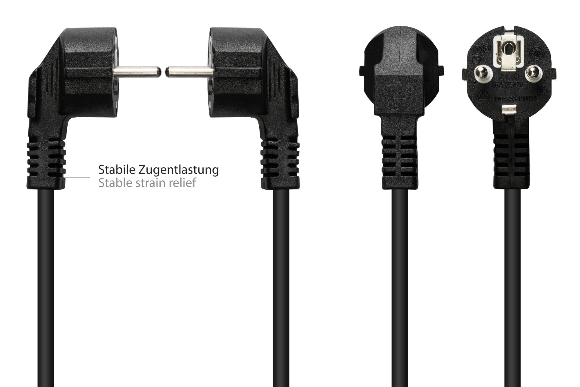 Netzkabel Schutzkontakt-Stecker Typ E+F (CEE 7/7, gewinkelt) an abisolierte Enden, schwarz, 0,75 mm², 1,5 m, Good Connec-2