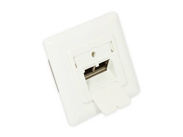 Netzwerkdose Cat. 6A, 2xRJ45, geschirmt, UP, DESIGNFÄHIG, vertikale Kabelzuführung, perlweiß RAL1013, Good Connections (