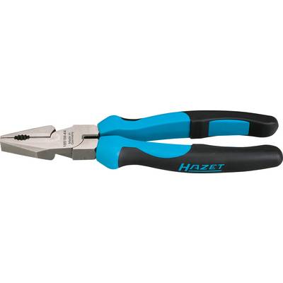 Una pinza combinata d'argento con impugnature blu e nere. Sul manico è scritto 'Hazet'. Ideale per afferrare e tagliare.