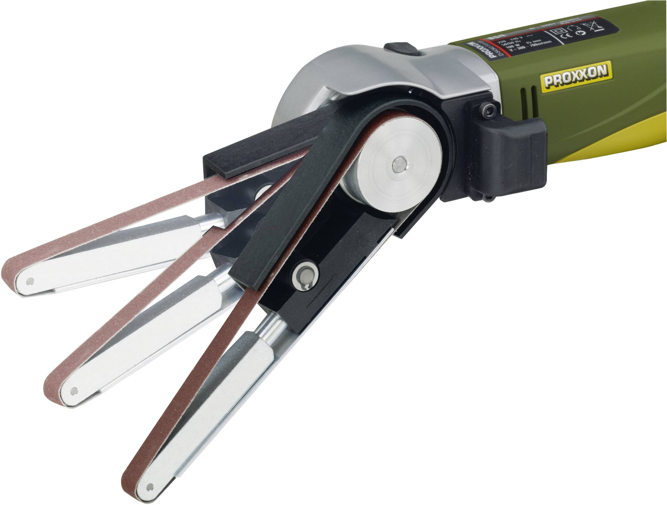Un utensile elettrico portatile con più bracci abrasivi, adatto per lavori di levigatura precisi in aree difficilmente raggiungibili.