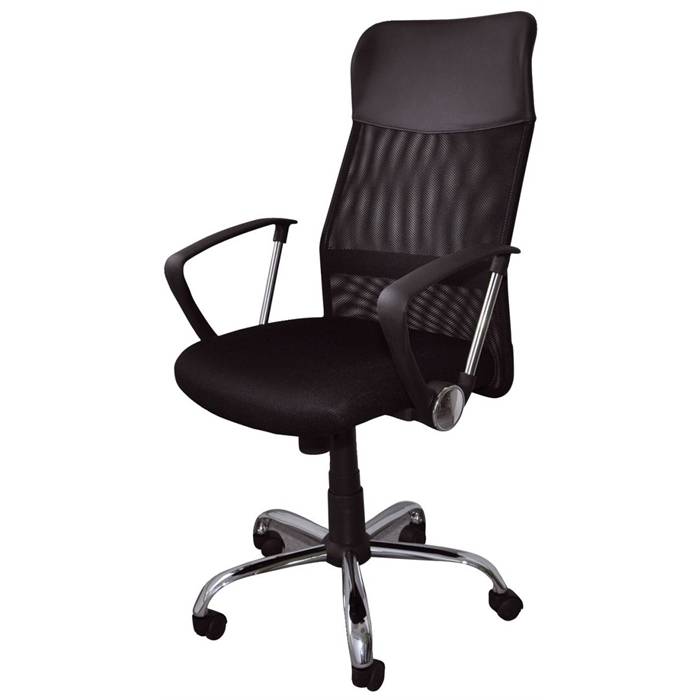 Seduta semi-direzionale nera in rete e pelle con braccioli Office Products Corfu - 23023331-05