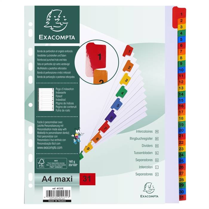 Separatore Numerico 1/31 Exacompta - A4 Maxi - 4131E (Bianco)-4