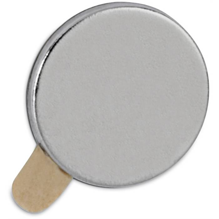 MAUL Neodym-Magnet selbstklebend, Durchmesser: 10 x (H)1 mm nickel, Haftkraft: 0,5 kg, eine Seite selbstklebend, eine --0
