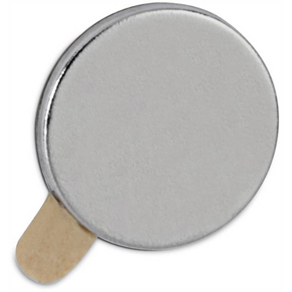 MAUL Neodym-Magnet selbstklebend, Durchmesser: 10 x (H)1 mm nickel, Haftkraft: 0,5 kg, eine Seite selbstklebend, eine -