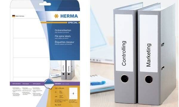 HERMA SuperPrint - Aktenetiketten (File Folder Labels) - weiß - 61 x 192 mm - 400 Stck. (100 Bogen x 4) (4284)-9