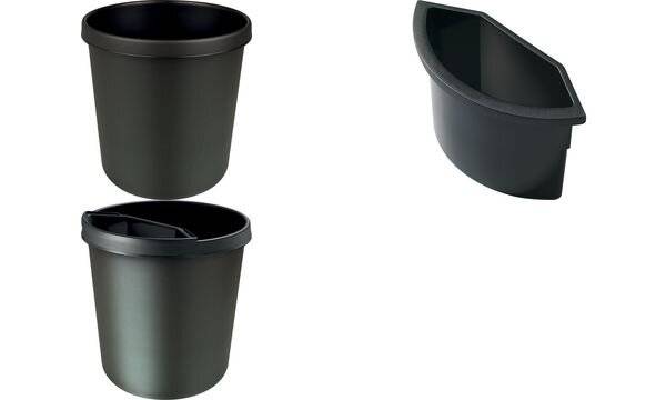 helit Papierkorb, schwer entflammbar, 12 Liter, PP, schwarz rund, mit umlaufendem Griffrand, oberer Durchmesser: 260 mm-2