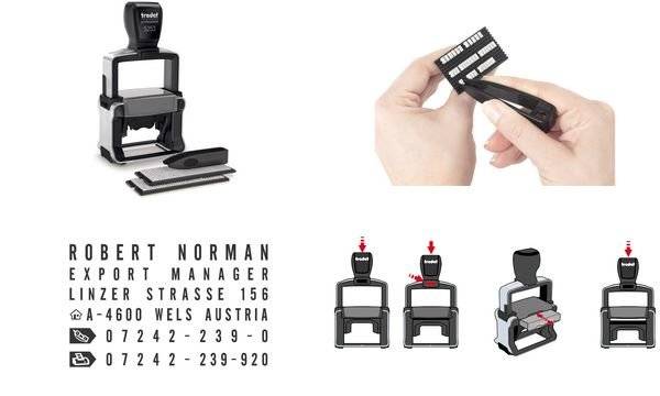 trodat Textstempel Professional 4.0 Typomatic 5253 Gehäuse: gebürsteter Edelstahl, Farbe Griffkappe: schwarz, - 1 Stück-1