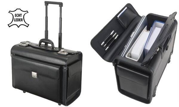 Borsa pilota con trolley Alassio SILVANA in pelle 48,5x23x37 cm nero 92705-4