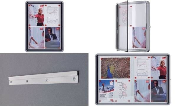 NOBO Schaukasten, Metall-Rückwand, Außenbereich, 4 x DIN A4 wetterfest, wassergeschützt, Aluminiumrahmen, 4 mm Sicher- (-1