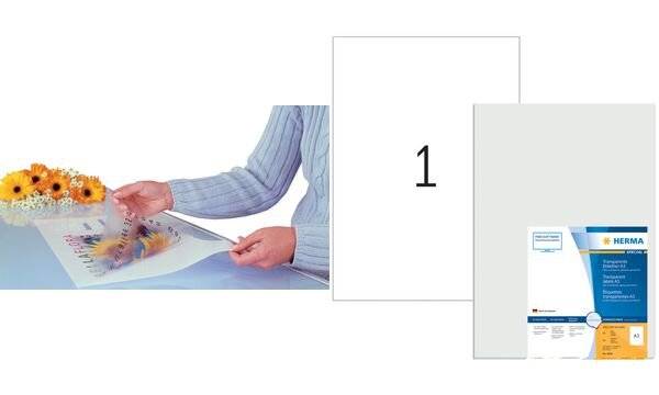 HERMA SuperPrint - Selbstklebende Folienetiketten - durchsichtig - A3 (297 x 420 mm) - 50 Stck. (50 Bogen x 1) (8694)-9