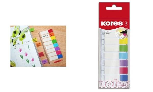 Kores Pagemarker - Folie, 12 x 45 mm, 8 x 15 Blatt transparent mit farbigen Fähnchen, sortiert in den Farben: (N45121)-1