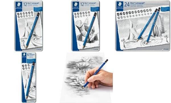 STAEDTLER Bleistift Mars Lumograph, 12er Etui im Metalletui, 12 Härtegrade: 8B, 7B, 6B, 5B, 4B, 3B, 2B, B, - 5 Stück (10-4