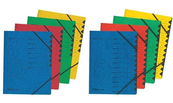 herlitz Ordnungsmappe easyorga, A4, Karton, 7 Fächer, blau Colorspan-Karton, 355 g-qm, innen schwarzer Manila-Karton (10-3
