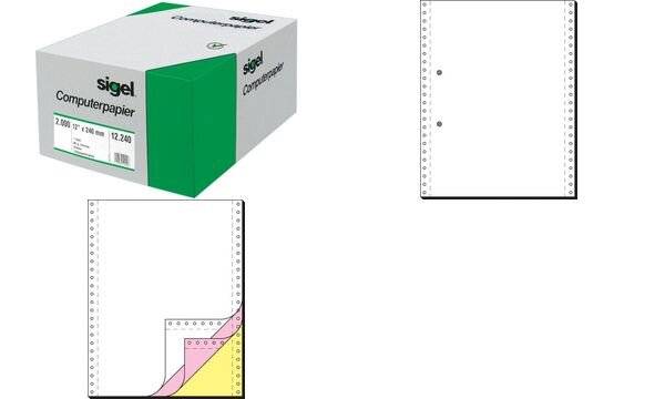 sigel DIN-Computerpapier endlos, 240 x 30,48 cm (12"), A4 3-fach, 60/53/57 g/qm, SD, selbstdurchschreibend, blanko (9130-0