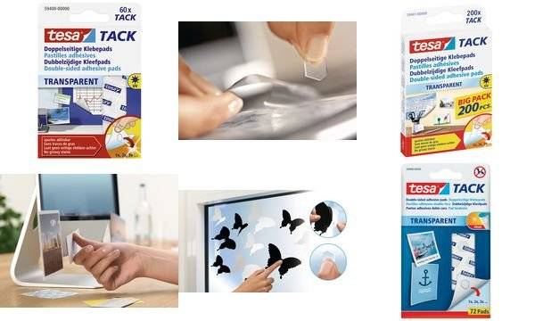 tesa TACK Klebepads, transparent, beidseitig klebend wieder verwendbar, spurlos ablösbar von festen Untergründen, - 1 St
