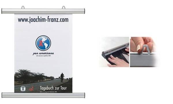 FRANKEN Plakatleiste, Aluminium, silber, Länge: 705 mm zwei verstellbare Aufhängeösen, Abheftvorrichtung (BS1004)-1