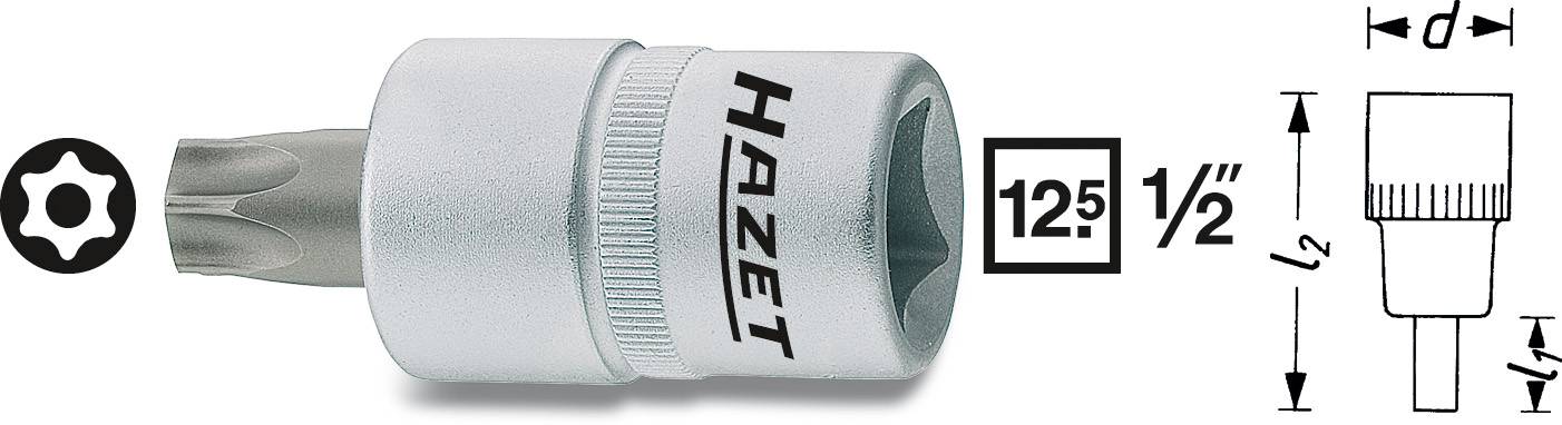 Chiave a bussola 'HAZET', mostrata con dimensioni tecniche e inserto Torx in sezione trasversale.