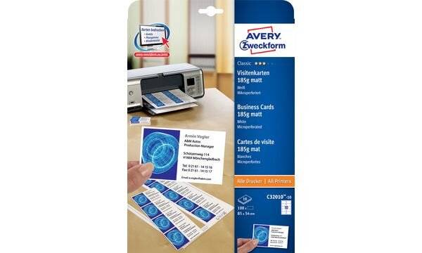 Avery - Visitenkarten - weiß - 185 g/m2 - 10 Stck. 10) (C32010-10)-2