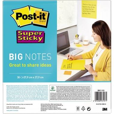 Blocco di fogli Super Sticky Big Notes - BN11-EU - 279 x 279 mm - giallo neon - 30 fogli - Post-it-0