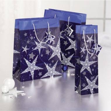 sigel Weihnachts-Geschenktüte "Shining Stars" Geschenktasche mit Glanzlackierung und Geschenkanhänger, - 5 Stück (GT025)-2