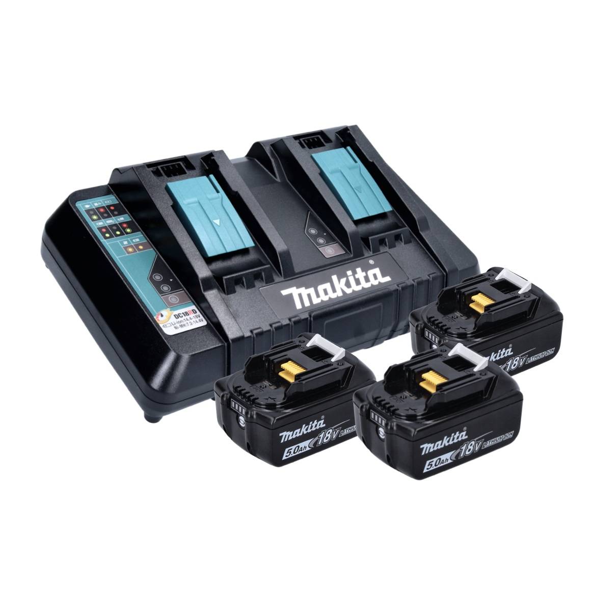 Makita DC18RD - Batterieladegerät + Batterie 3 x - Li-Ion - 5 Ah - 2 x Batterien laden-1
