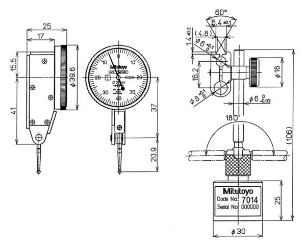 MITUTOYO, 513-907-10E, Quadrante Comparatore a leva, Horizontal Tipo, Basic Set, 0,03", 0,0005", 9,52mm Stelo, Stilo, su-2