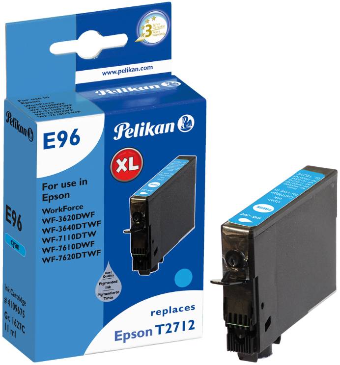 Pelikan E96 Ciano Epson WorkForce WF-3620DWF 3640DTWF 7110DTW 11 ml 1100 pagine Cyan 4109675-1