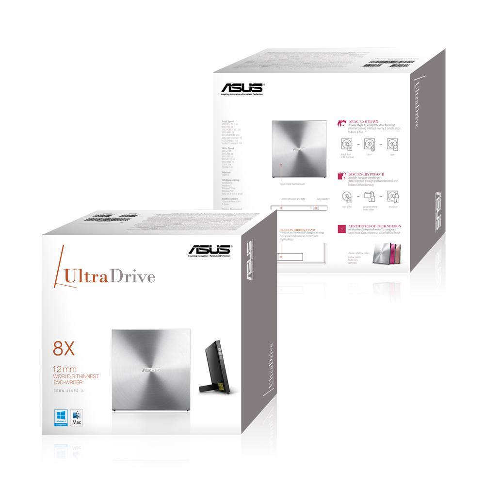 Asustek Computer ASUS SDRW-08U5S-U - Laufwerk - DVD±RW (±R DL) / DVD-RAM Masterizzatore esterno DVD Dettaglio USB 2.0 Ar-1