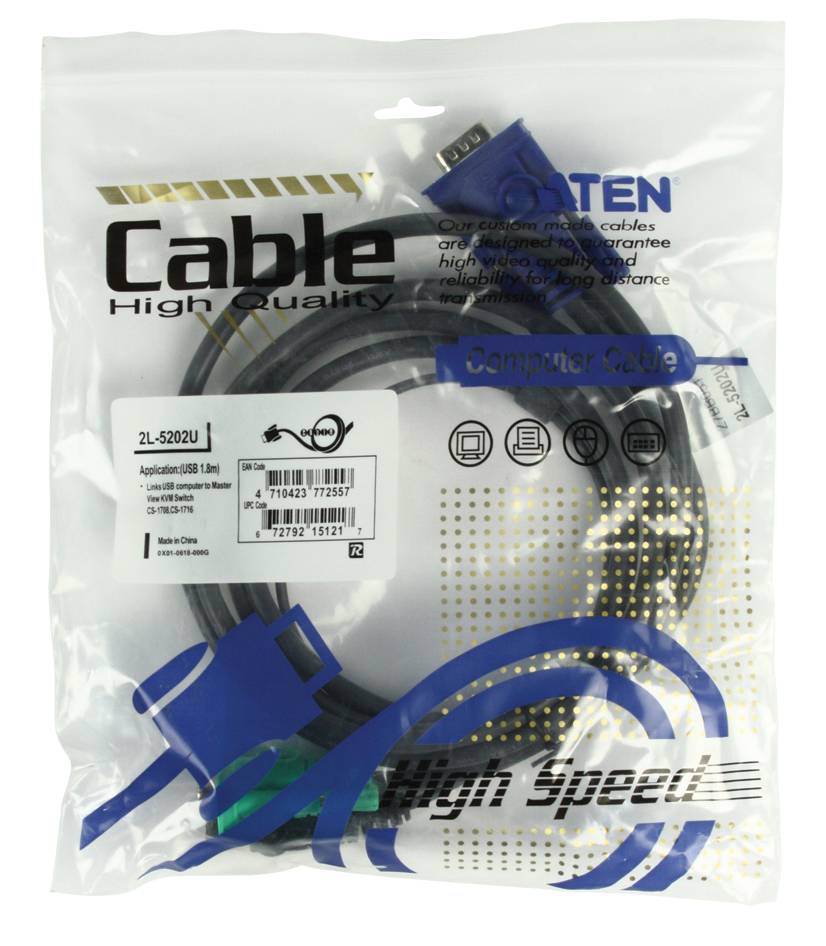 ATEN KVM Cavo [1x Spina SPHD-15 - 1x Spina VGA, Spina A USB 2.0] 1.80 m Nero-1