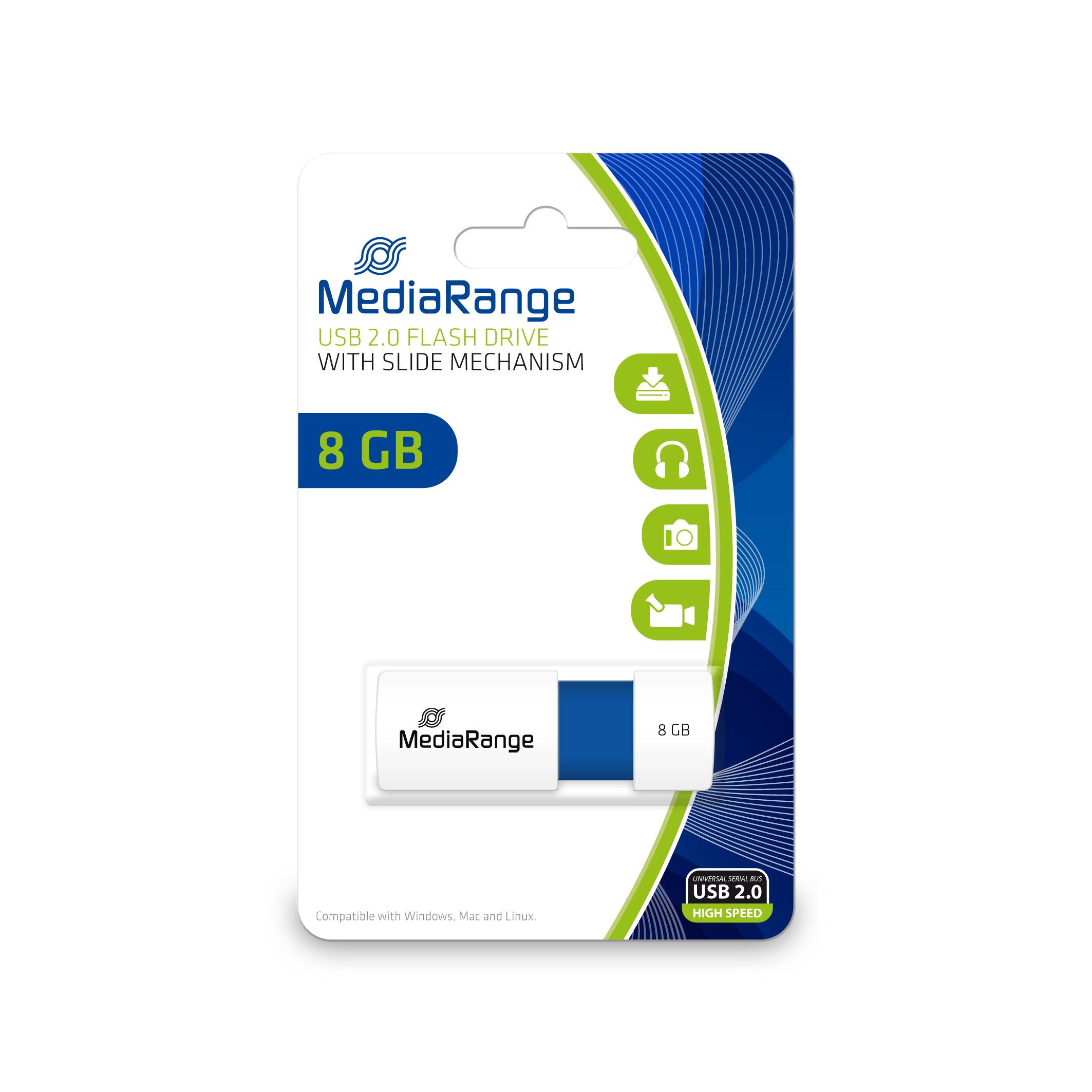 MediaRange MR971 unità flash USB 8 GB USB tipo A 2.0 Blu, Bianco (USB-Stick 8GB USB 2.0 Slider - blue - Warranty: 12M)-1