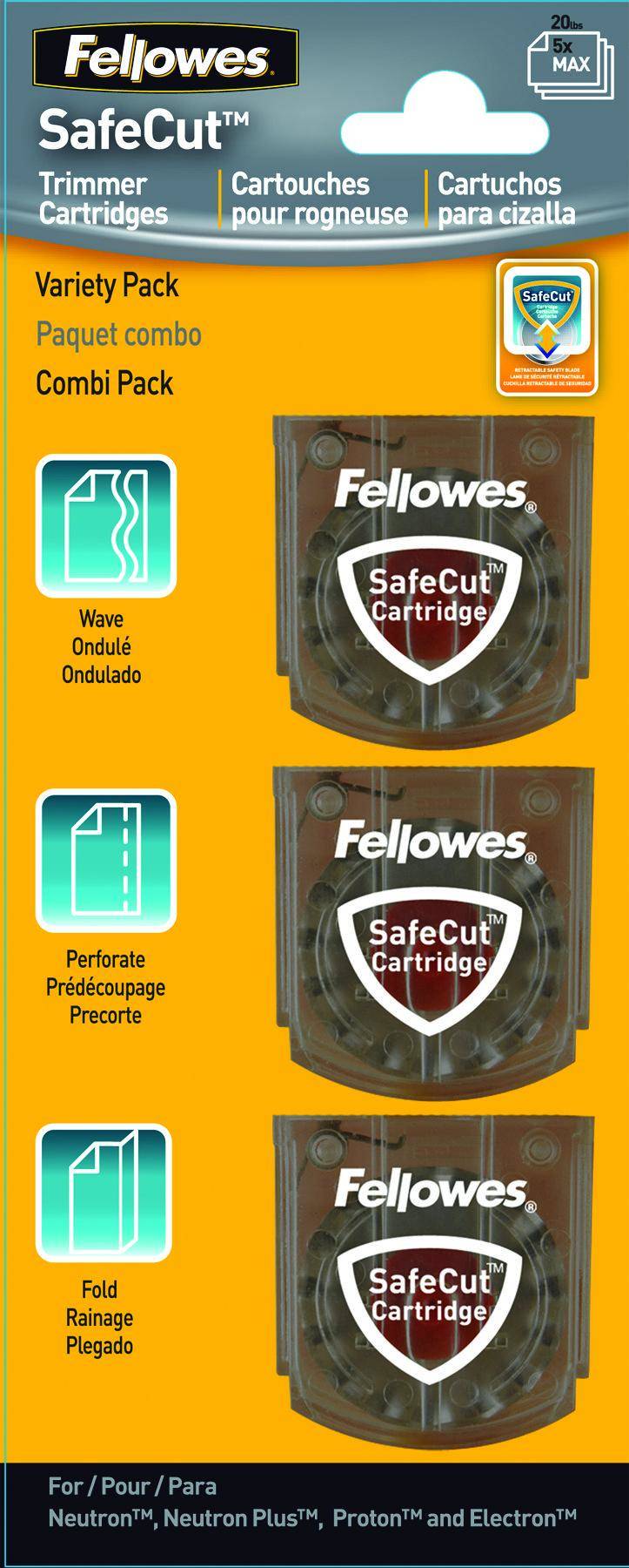 Fellowes SafeCut - Austausch-Klingenpatrone (Packung von 3) - für Fellowes Electron A3, Electron A4, Neutron A4, Neutron-1
