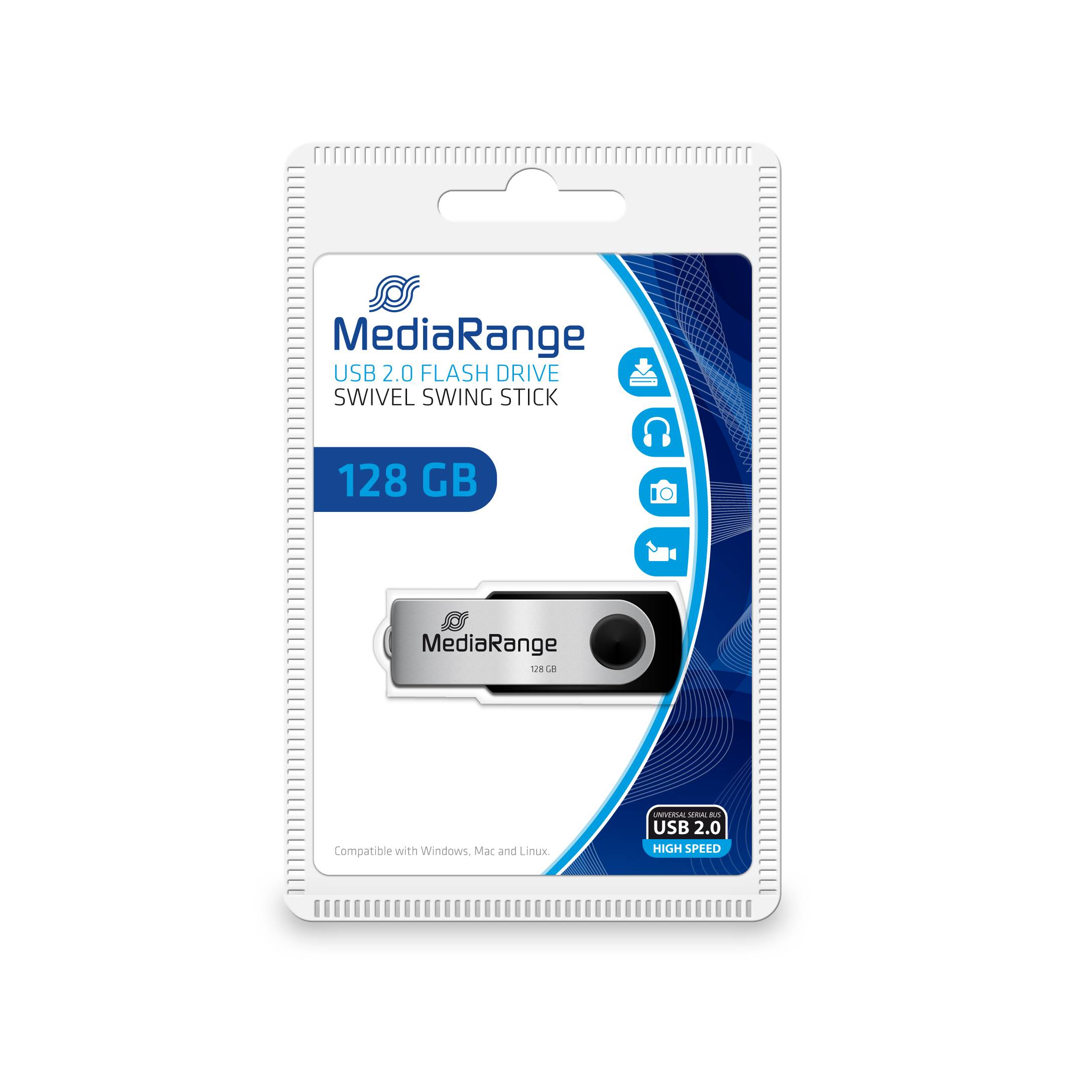 MediaRange MR913 unità flash USB 128 GB USB tipo A 2.0 Nero, Argento (MediaRange USB Micro-Drive - USB flash)-1