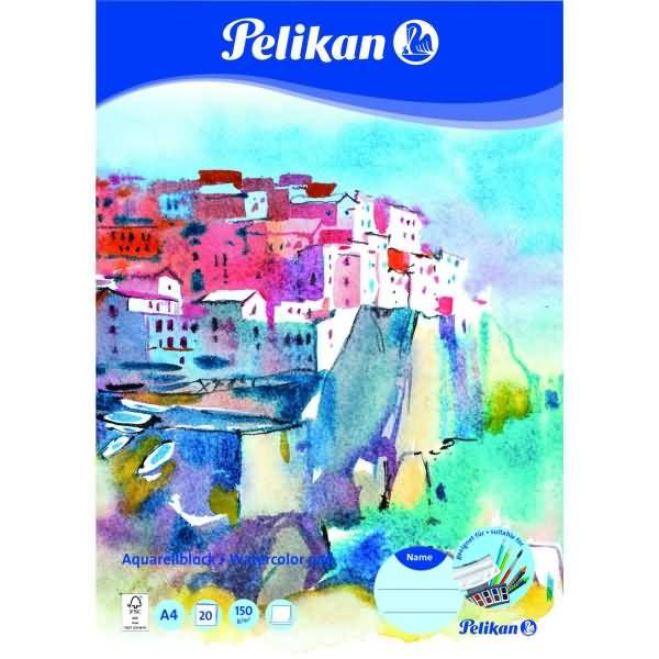 Pelikan Aquarellblock C4/20, DIN A4, 150 g/qm, 20 Blatt strukturiertes Aquarellpapier, FSC-zertifiziert, - 1 Stück (2368-0