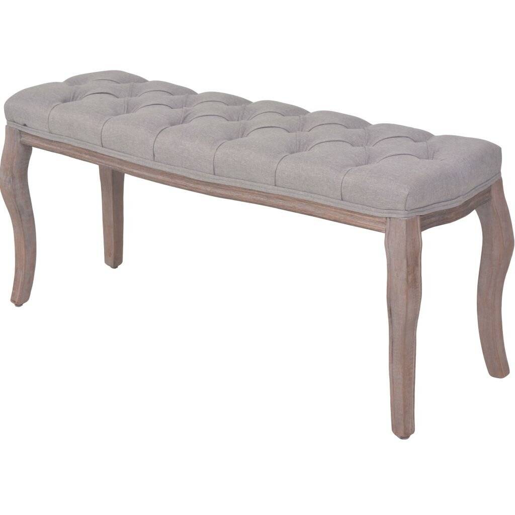 Panca in Lino e Legno Massello 110x38x48 cm Grigio Scuro-0