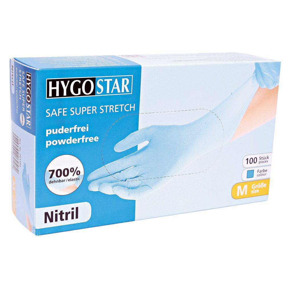Guanto in nitrile Hygostar SAFE SUPER STRETCH , blu, taglia S, senza polvere-0