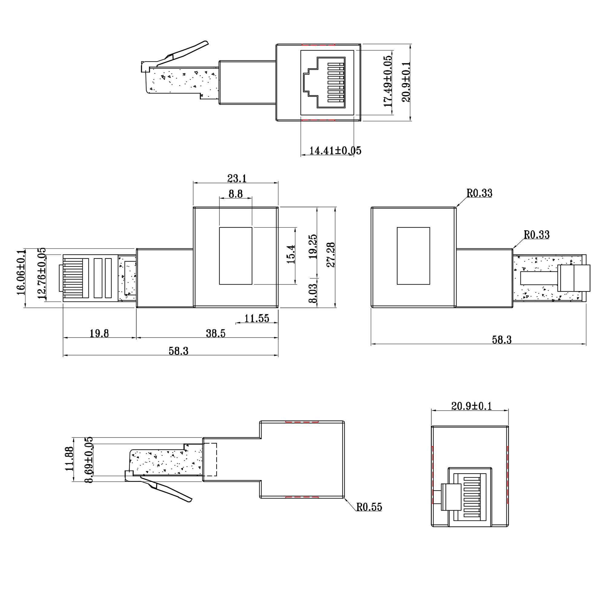 InLine Patchkabel-Adapter Cat.6A - RJ45 Stecker/Buchse - 90° rechts gewinkelt-2