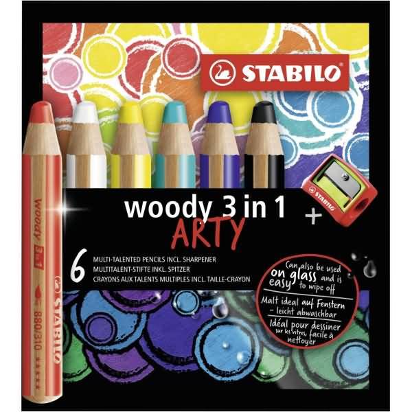 Stabilo Woddy 3 en 1 Arty Pack de 6 Lapices de Colores + Sacapuntas - Lapiz de C-0