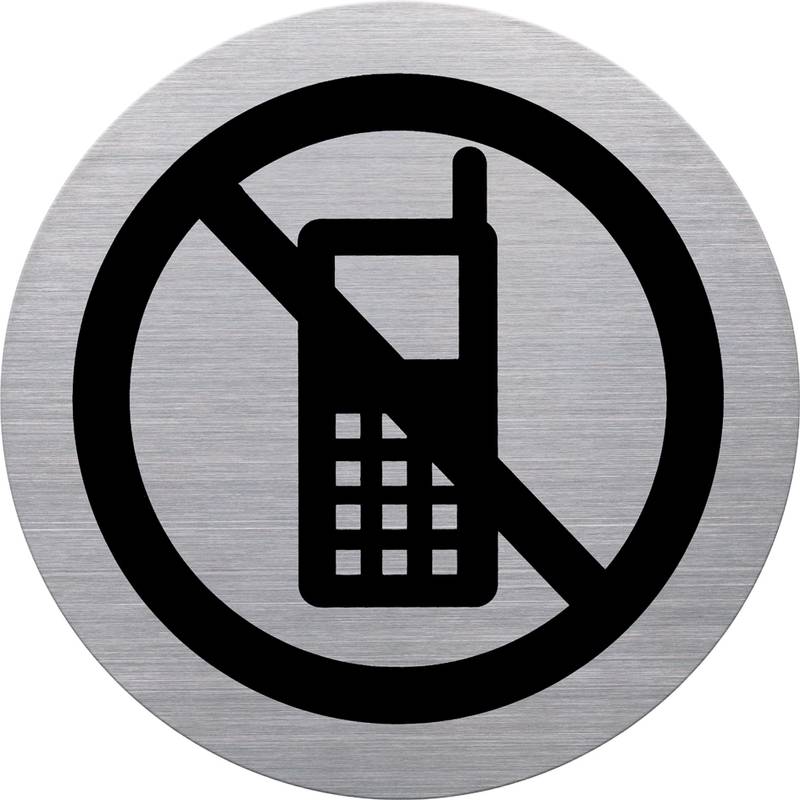 helit Piktogramm "Handy verboten", Durchmesser: 115 m silber, selbstklebend, aus Edelstahl mit schwarzem Aufdruck, - 1 S-0