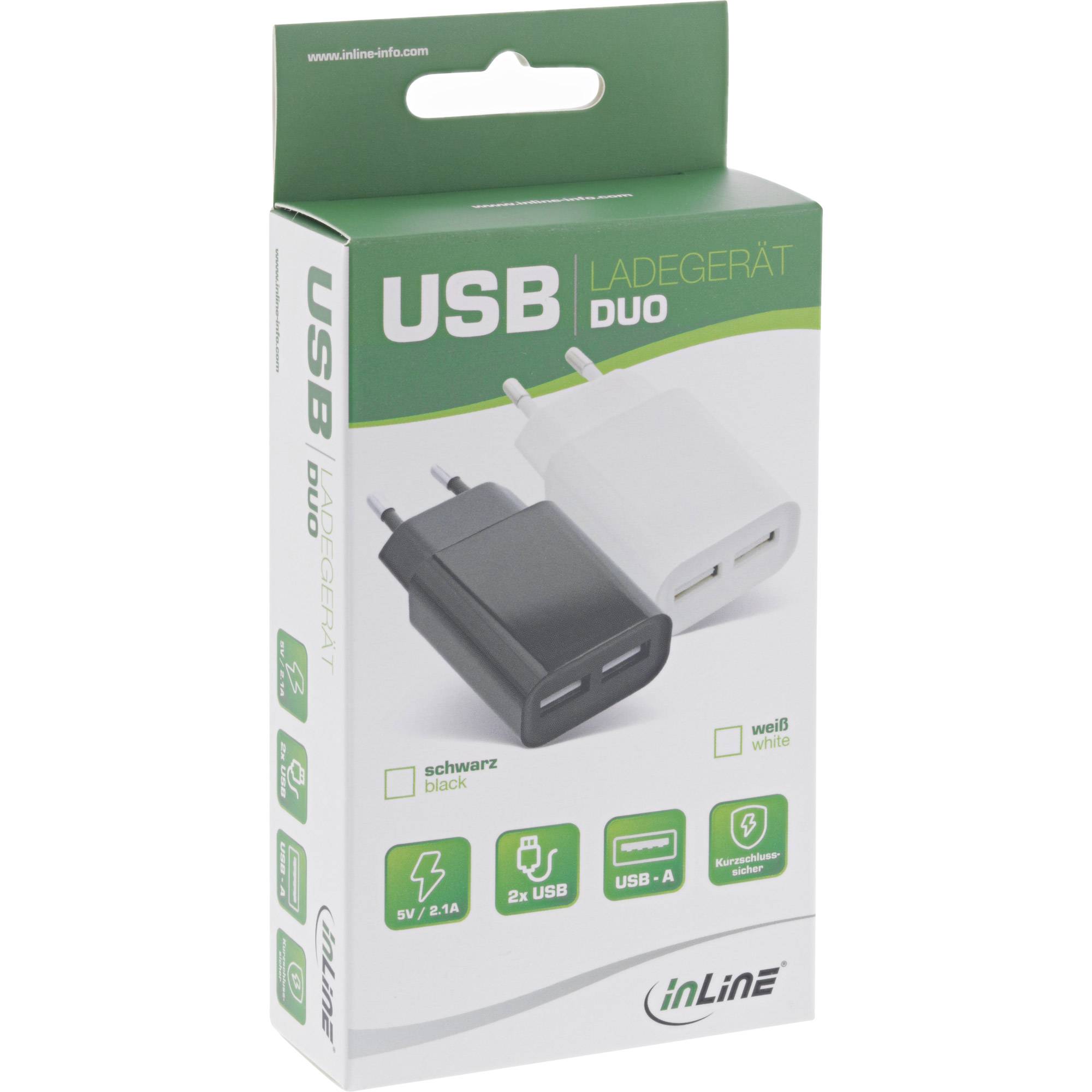 USB Ladegerät DUO - Netzteil 2-fach - Stromadapter - 100-240V zu 5V/2.1A - weiß (31503W)-0