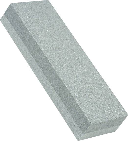 Pietra per affilare rettangolare in materiale grigio con superficie leggermente granulosa, su sfondo bianco.