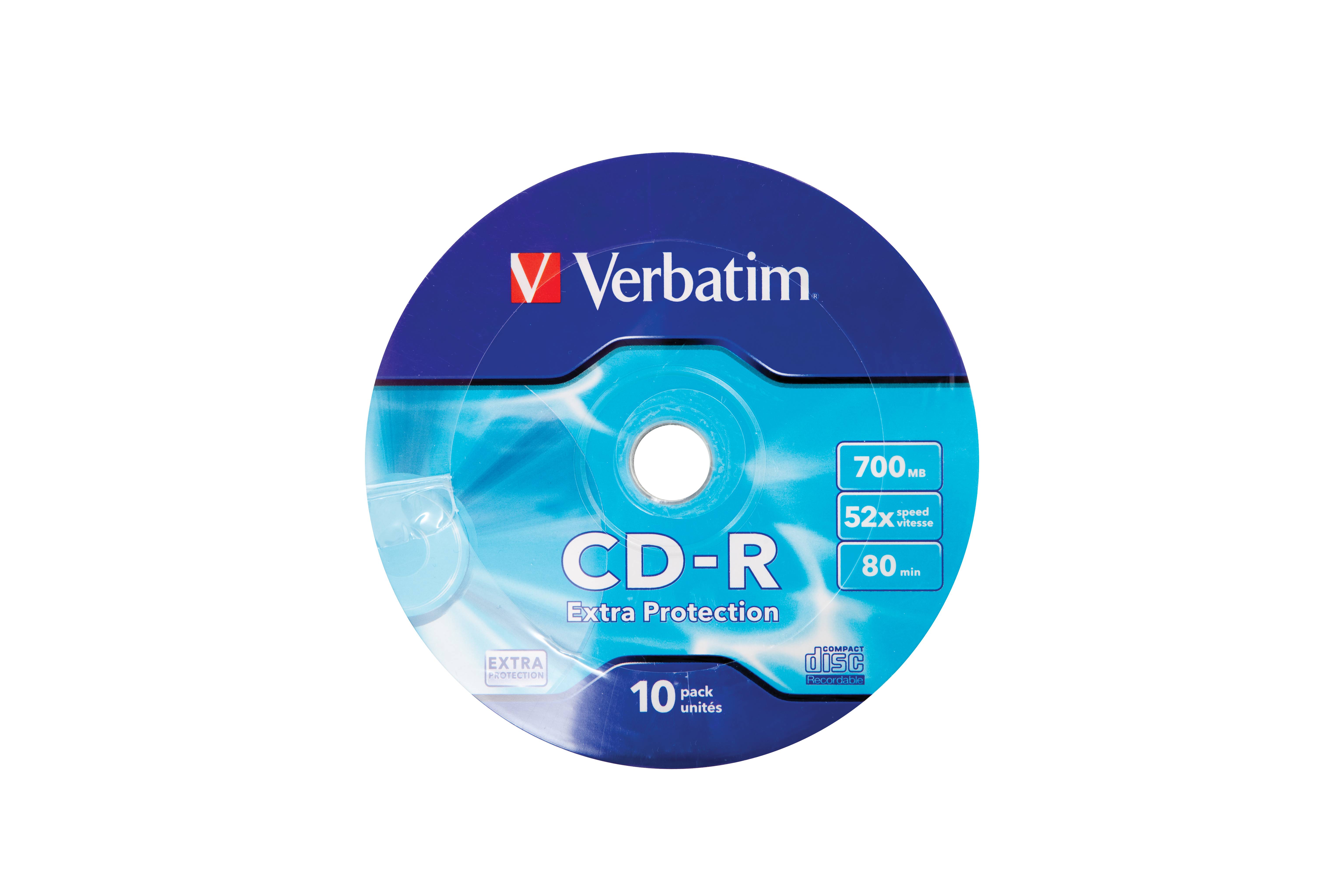 Verbatim CD-R 52X 700MB 10PK OPS Wrap EP 10 pz (VERBATIM CD-R 700MB 52X EXTRA PROTECTION SURFACE 10 PK WRAP)-1