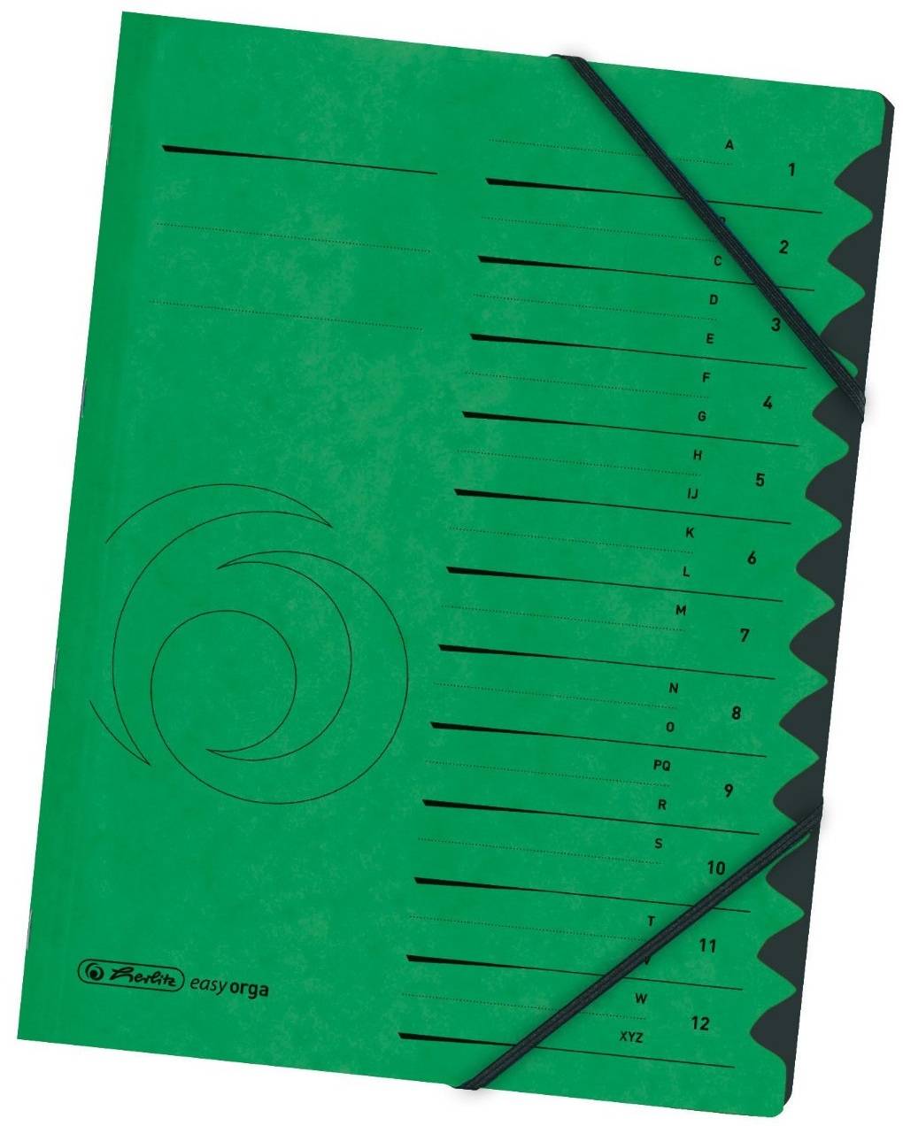 herlitz Ordnungsmappe easyorga, A4, Karton, 12 Fächer, grün Colorspan-Karton, 355 g-qm, innen schwarzer Manila-Karton (1-1
