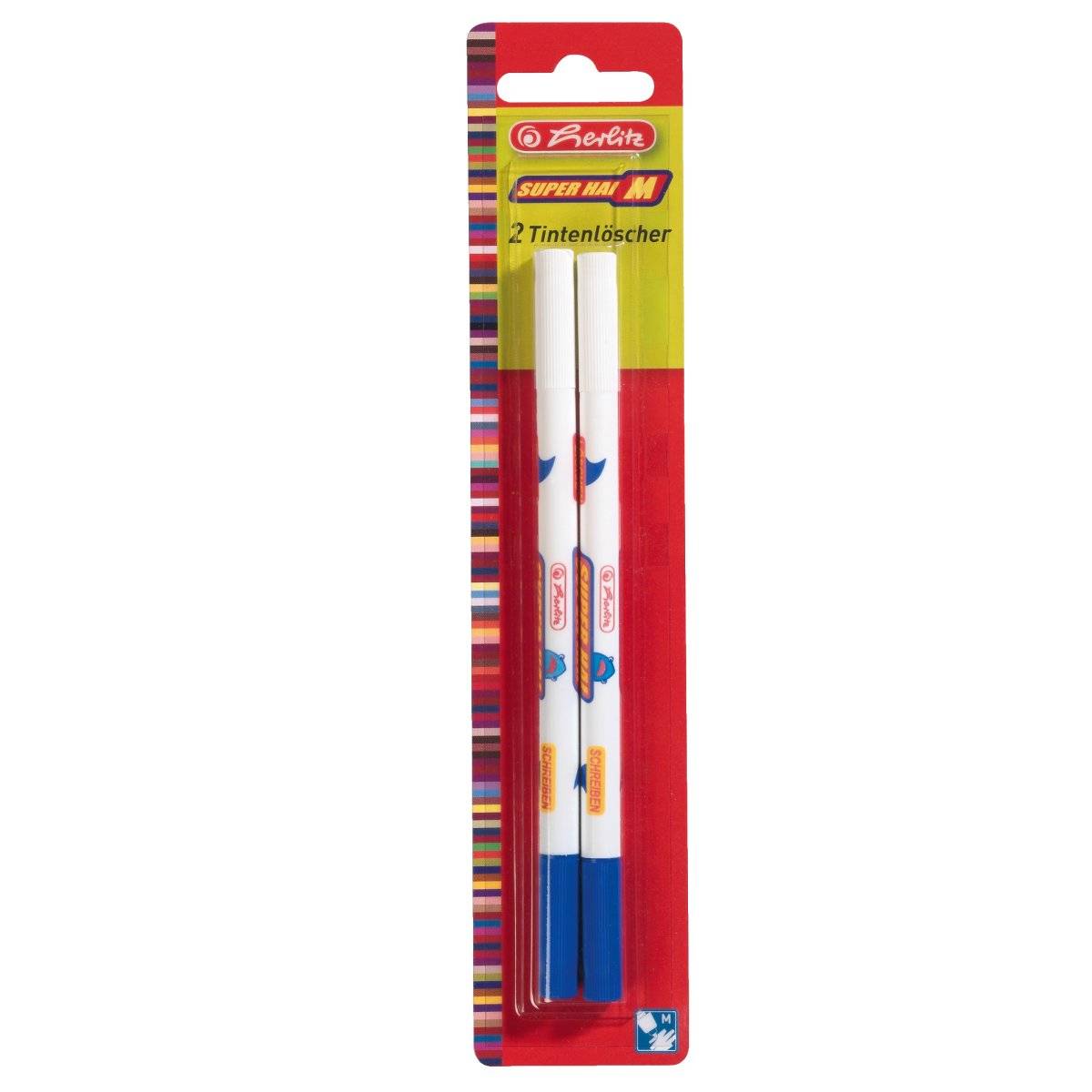 herlitz Tintenlöscher Superhai, Strichstärke: M zwei Spitzen - löschen & korrigieren, löscht königsblaue - 2 Stück (8625-1
