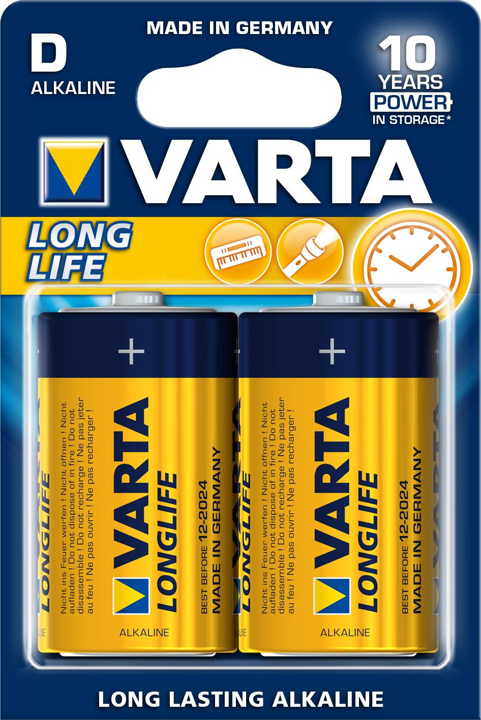 Varta Batterie Alkaline, Mono, D, LR20, 1.5V Longlife, Retail Blister (2-Pack)-1
