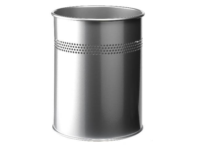 Cestino gettacarte DURABLE cilindrico con superficie perforata acciaio 15 l argento metallizzato - 330023