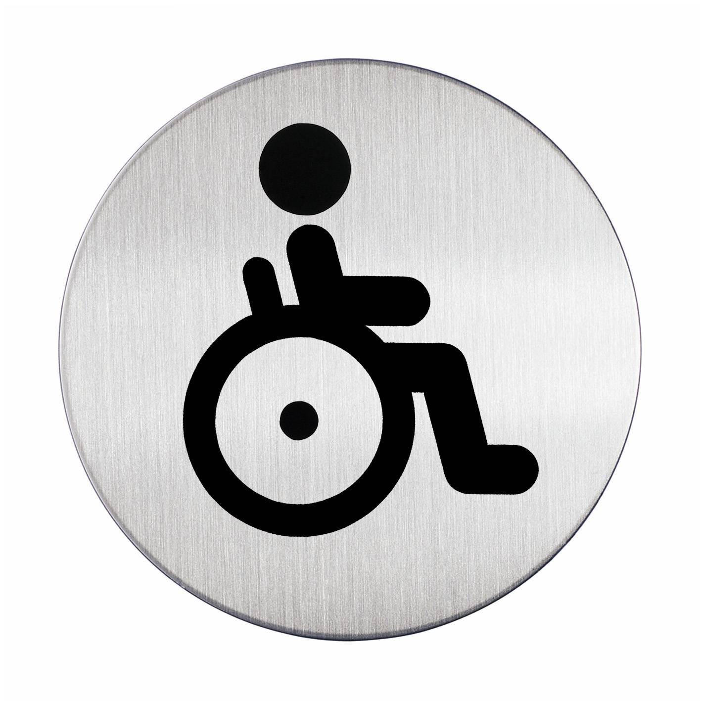 Pittogramma in Acciaio Durable - Rotondo - WC Diversamente Abili - 83 mm - 4906-23 (Argento)-3