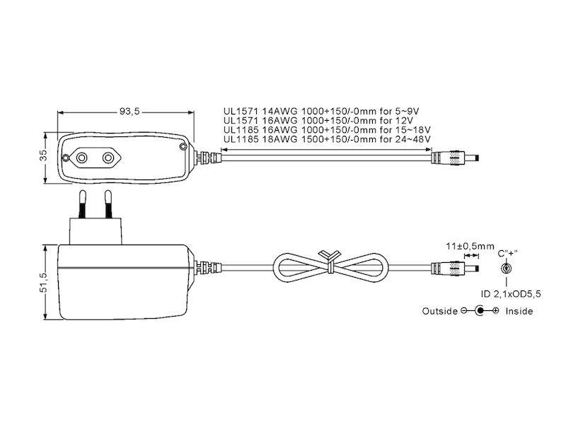 SGA60E24-P1J - Mean Well - Alimentatore Mean Well - Wallmount 60W 24V - Ingresso 100-240 VAC-1