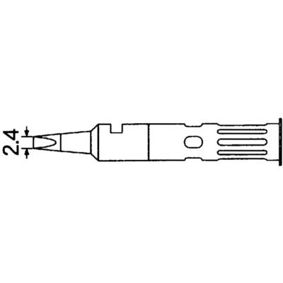 Disegno tecnico di un proiettile. A sinistra la punta, a destra l'involucro del proiettile. Indicazione di misura '2.4' sulla punta.